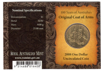 2008 $1 Australian Coat of Arms 100 Years C Mint Mark Uncirculated Coin