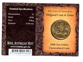 2008 $1 Australian Coat of Arms 100 Years S Mint Mark Uncirculated Coin