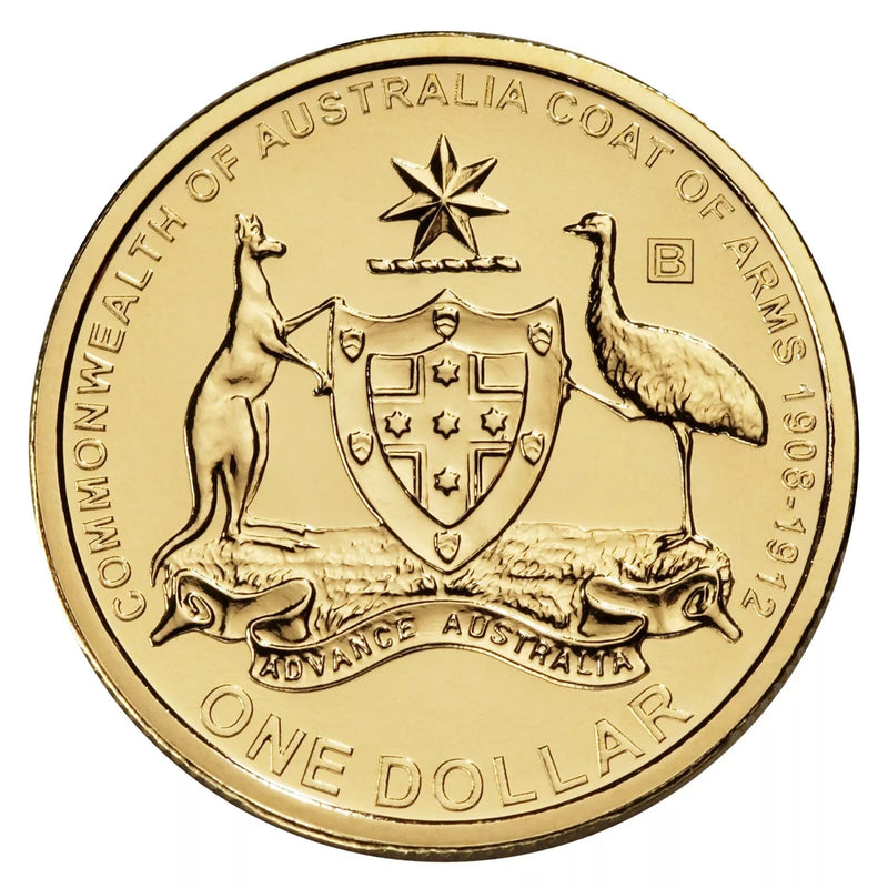2008 $1 Australian Coat of Arms 100 Years B Mint Mark Uncirculated Coin