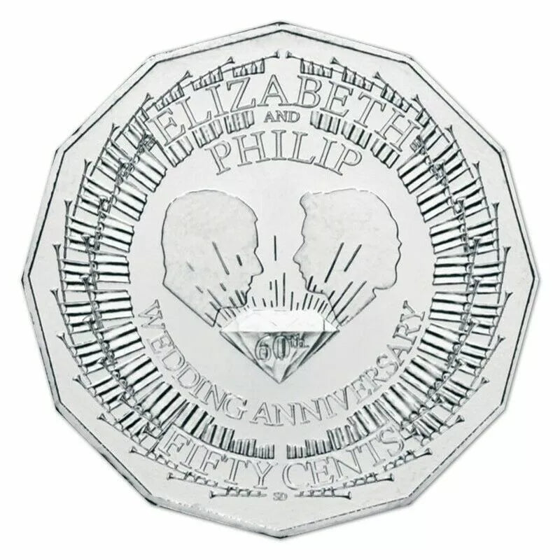 2007 50c Queen Elizabeth II 60th Diamond Wedding Anniversary Uncirculated Coin