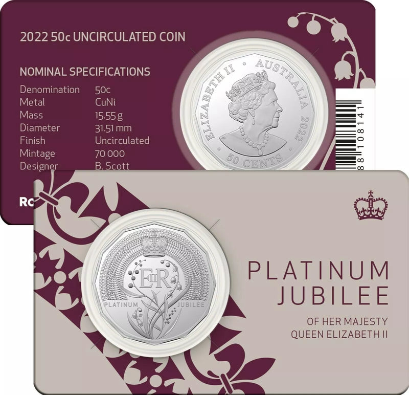 2022 50c Queen Elizabeth II Platinum Jubilee Uncirculated Coin