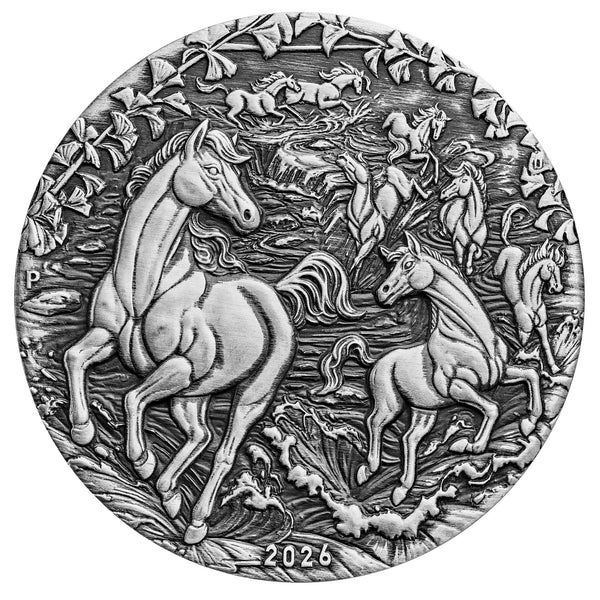 2026 Year of the Horse 2oz Silver Antiqued Finish Coin – Sydney Coins
