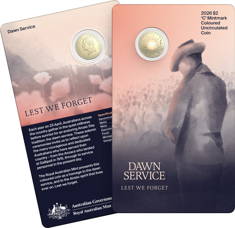 2026 $2 'C' Mintmark Coloured Uncirculated Coin - Dawn Service