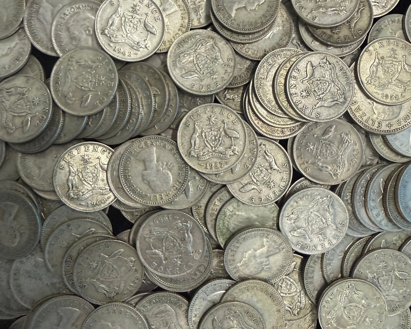 Australian 50% Silver Six Pence x 10 Coins