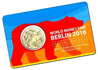 2016 $1 World Money Fair Special Release Buddy Bear Privy Mark Uncirculated Coin