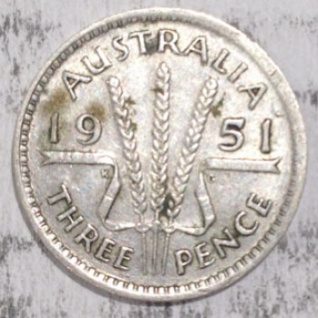 1951 AUSTRALIAN PRE DECIMAL SILVER 3-PENCE