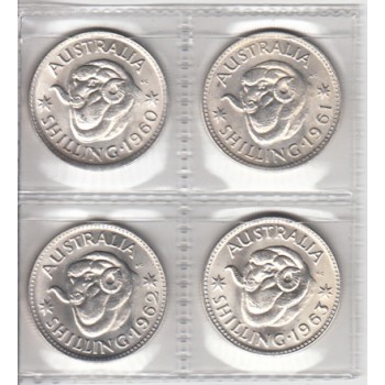 1960-1963 Australian Silver One Shilling 4-Coin Set aUNC