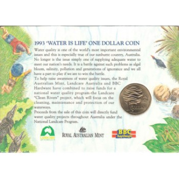 1993 Australian $1 Uncirculated Coin BBC CARD - Water is Life Landcare 
