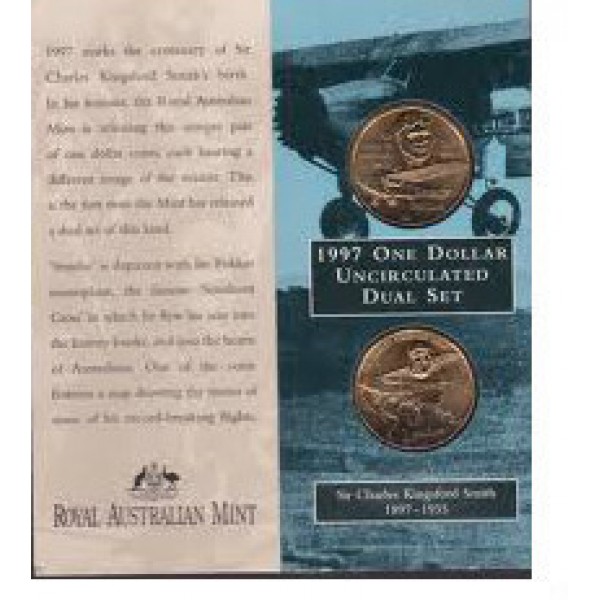 1997 Australia $1 UNC Coins Sir Charles Kingsford Smith Dual Set