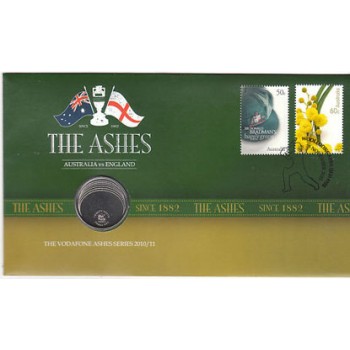 2010 AUSTRALIAN ASHES SERIES FIRST DAY COIN AND STAMP COVER