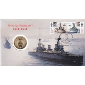 2011 AUSTRALIAN 100 YEARS OF NAVY FIRST DAY COIN AND STAMP COVER