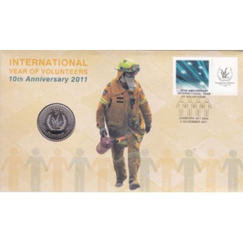 2011 INTERNATIONAL YEAR OF VOLUNTEERS FIRST DAY COIN AND STAMP COVER