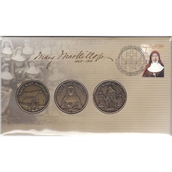 2010 MARY MACKILLOP FIRST DAY MEDALLION AND STAMP SET