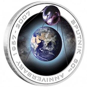 2007 5Oth ANNIVERSARY OF SPUTNIK 1oz SILVER PROOF COIN