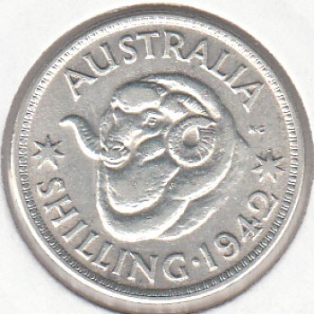 1942 AUSTRALIAN ONE SHILLING SILVER COIN ALMOST VERY FINE