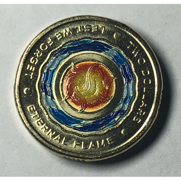 Eternal Flame $2 Coloured Coin 2018 Australia Lest We Forget